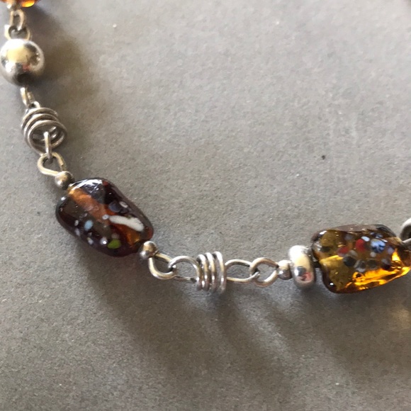Glass works necklace 17” silver and brown tones - Picture 2 of 2
